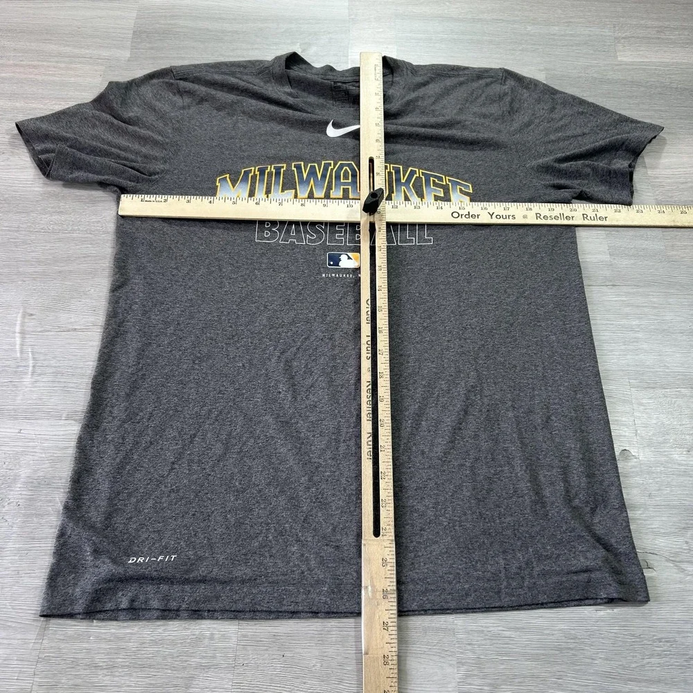 Milwaukee Brewers Shirt Mens Medium Gray MLB Baseball Nike Dri Fit Tee